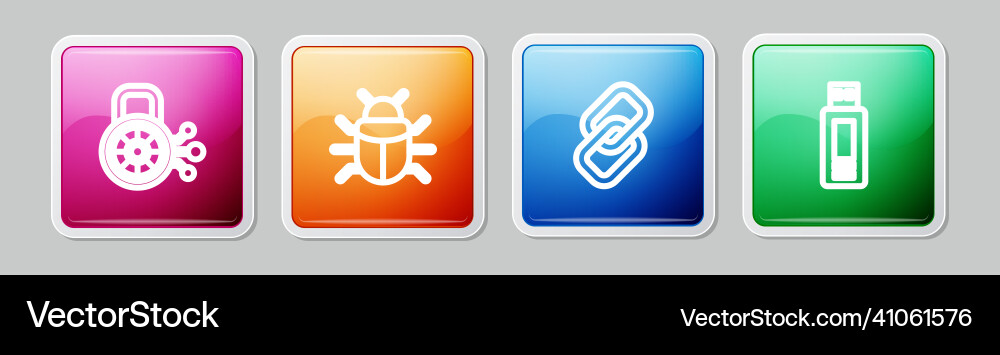 Set line cyber security system bug chain link Set line cyber security system bug chain link vector image