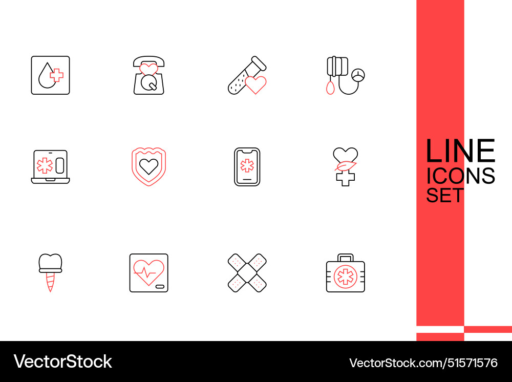Set line first aid kit crossed bandage plaster Set line first aid kit crossed bandage plaster vector image