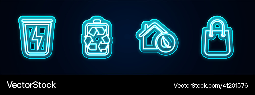 Set line lightning with trash can battery recycle Set line lightning with trash can battery recycle vector image