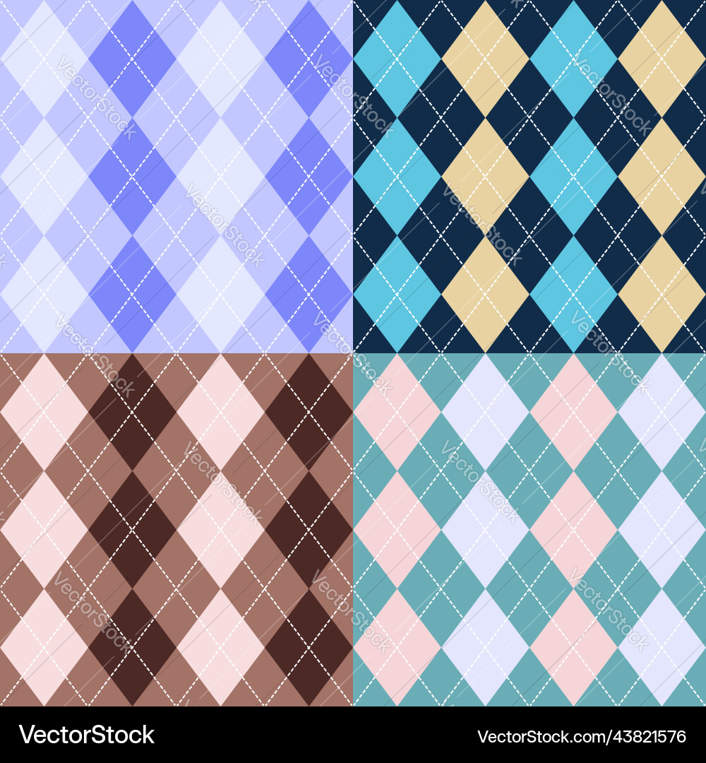 Set of seamless argyle check pattern Set of seamless argyle check pattern vector image