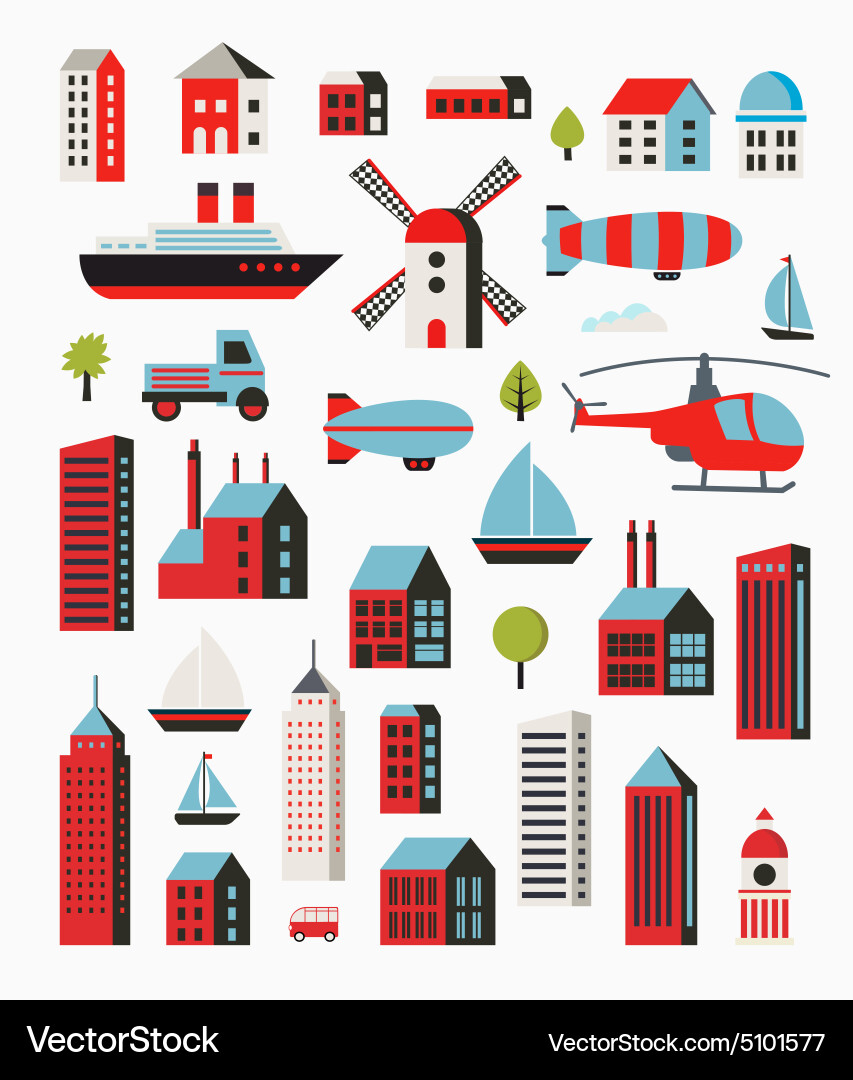 A set urban objects in flat style including vector image