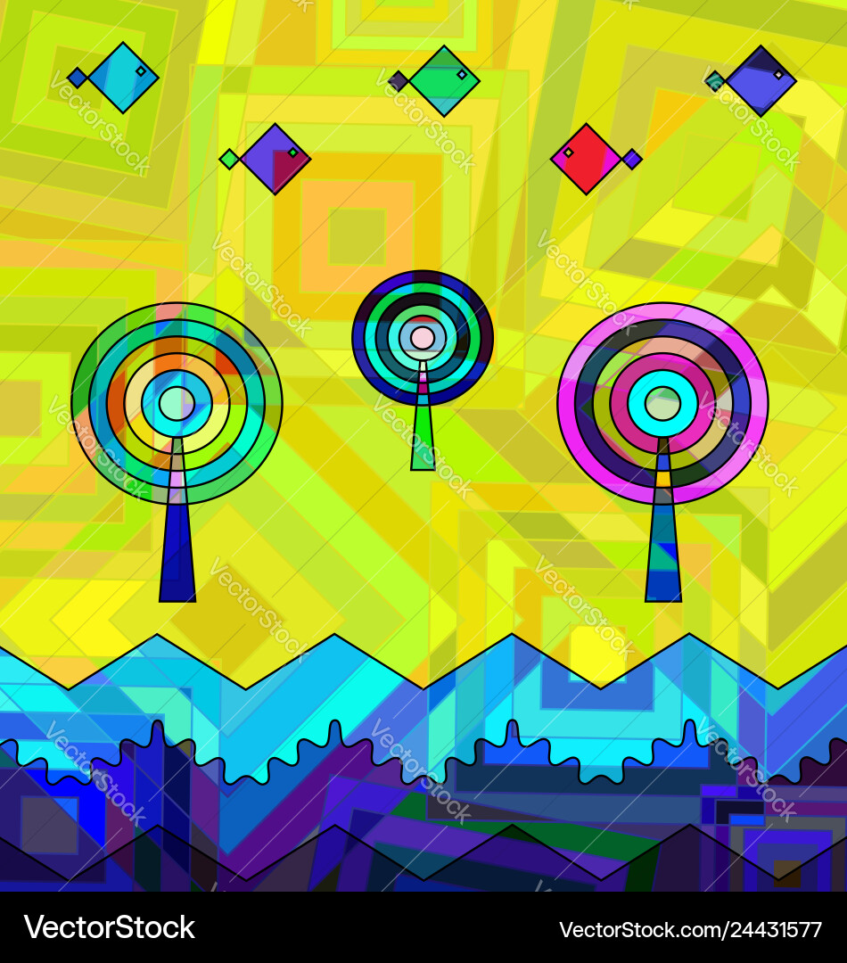 Colored background image of abstract trees ans Colored background image of abstract trees ans vector image
