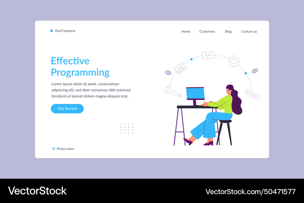 Effective programming landing page woman software Effective programming landing page woman software vector image