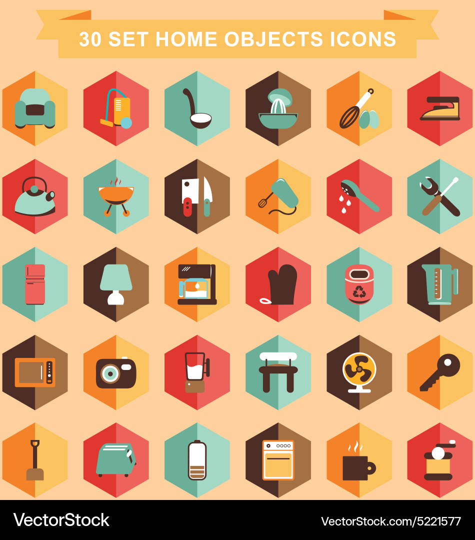 Flat Home Objects Icon Set vector image
