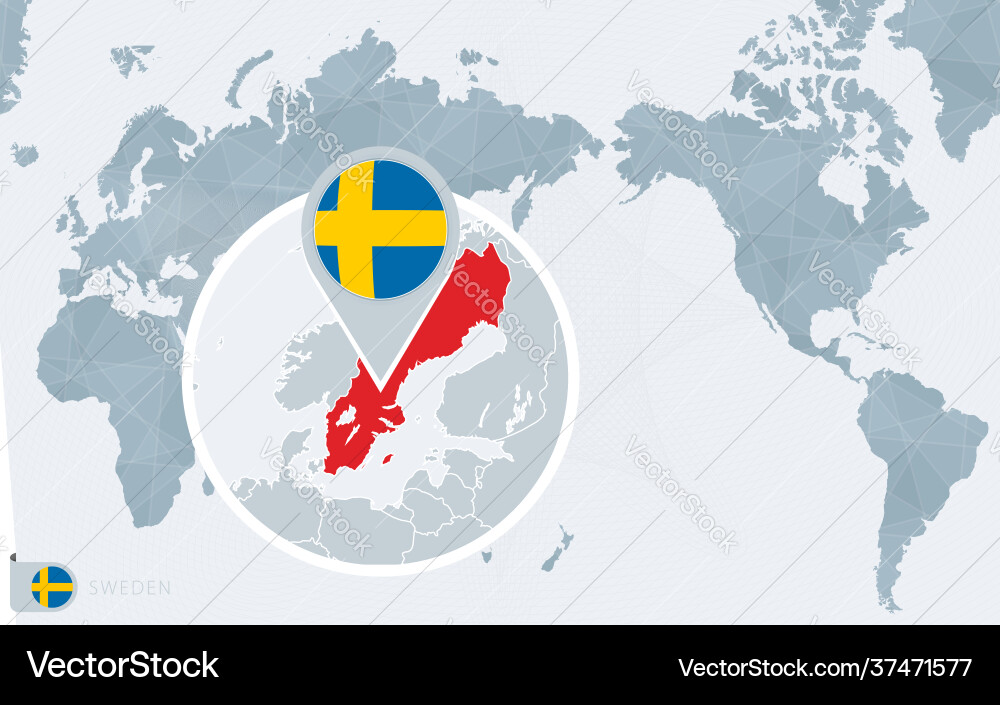 Pacific centered world map with magnified sweden Pacific centered world map with magnified sweden vector image