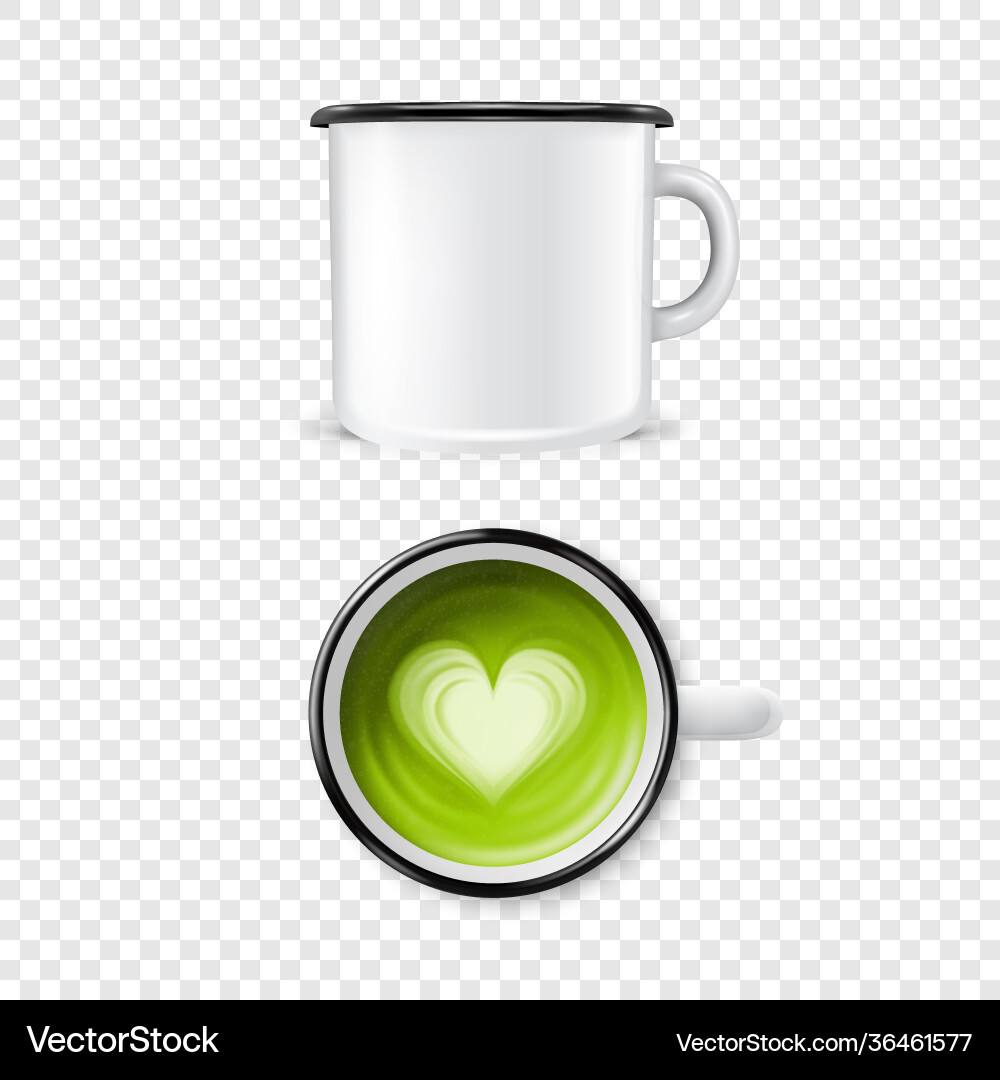 Realistic White Enamel Mug with Matcha Vector Image