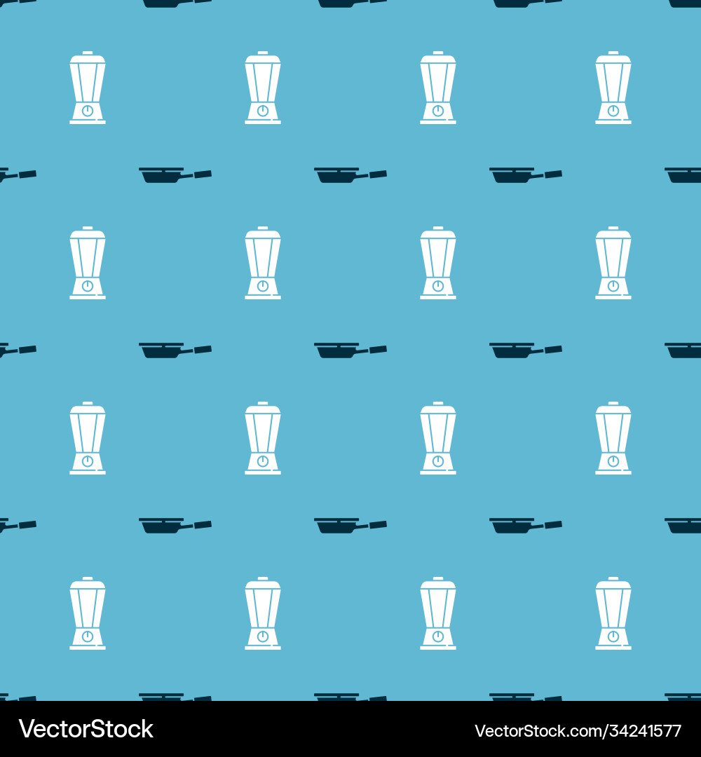 Set frying pan and blender on seamless pattern vector image