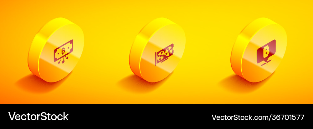 Set isometric bitcoin with circuit video graphic Set isometric bitcoin with circuit video graphic vector image