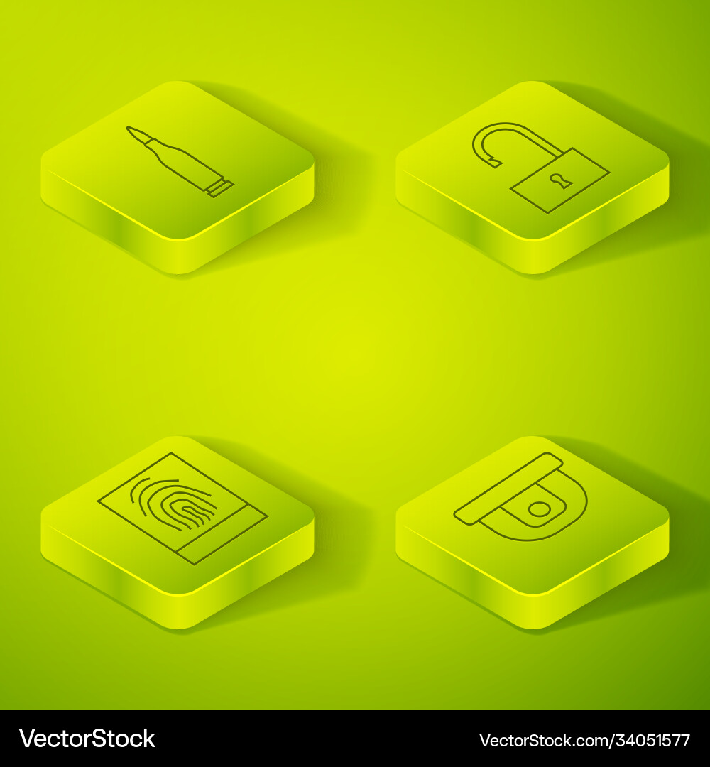 Set isometric open padlock fingerprint motion Set isometric open padlock fingerprint motion vector image
