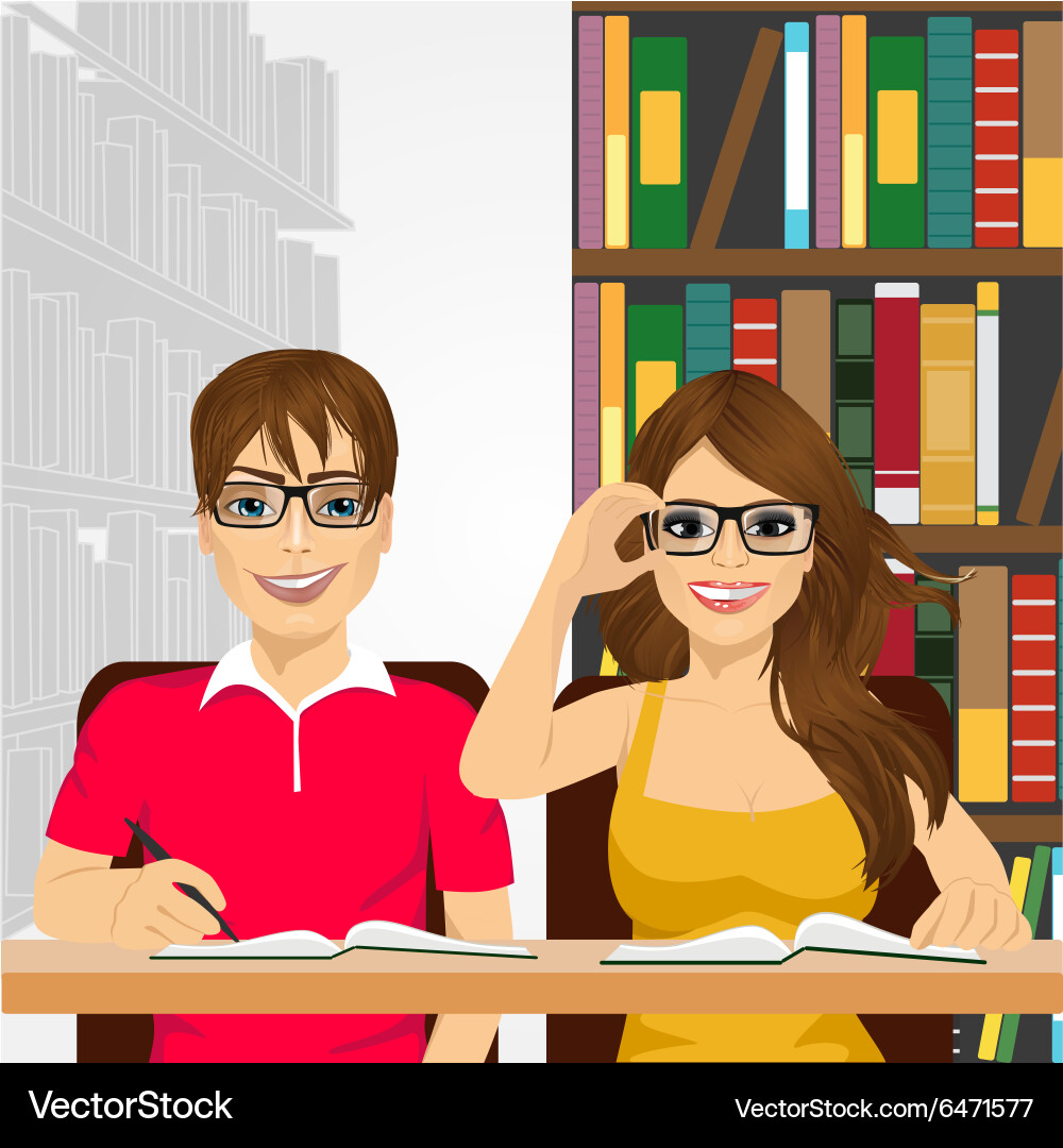 University Students Studying in Library Vector Image