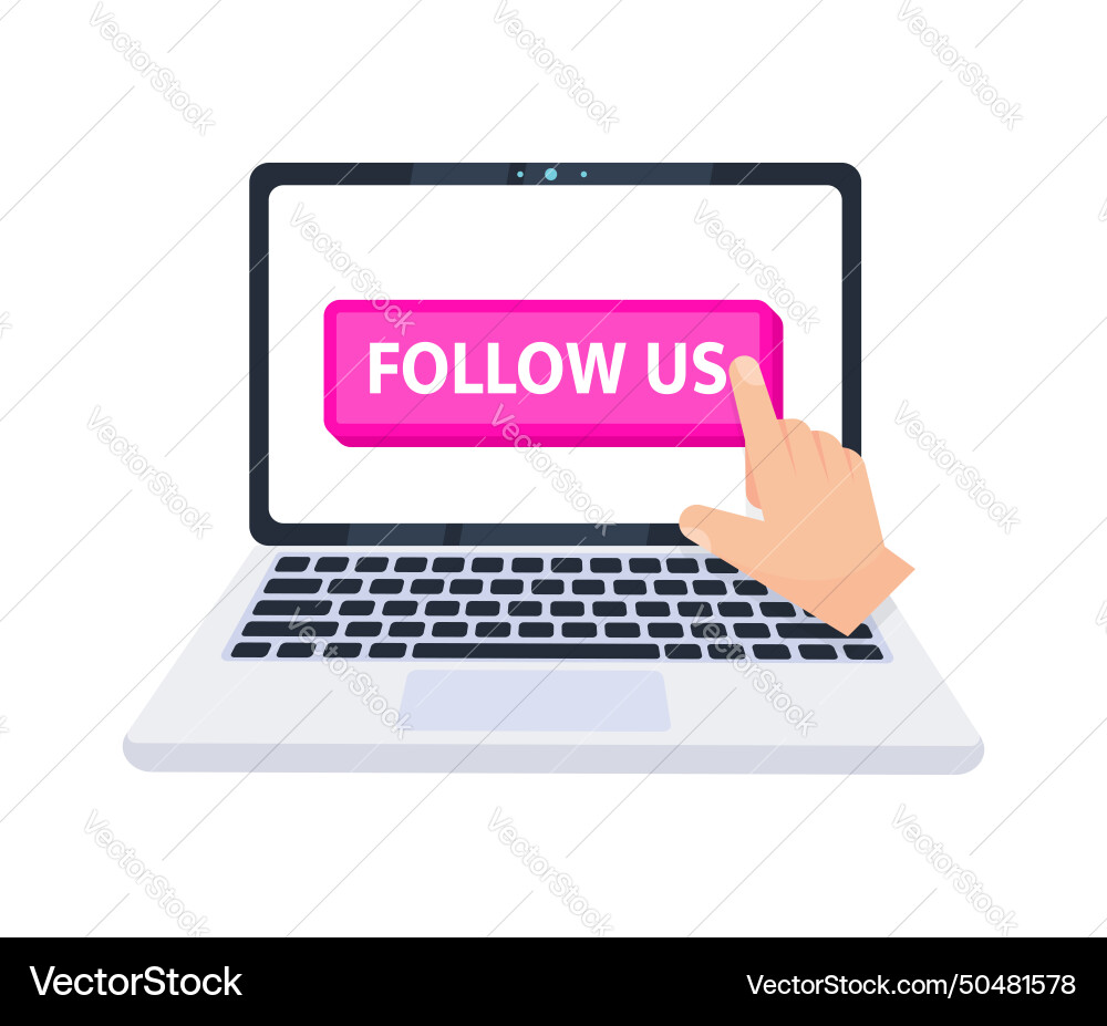 Hand pointer clicking on a follow us button Hand pointer clicking on a follow us button vector image