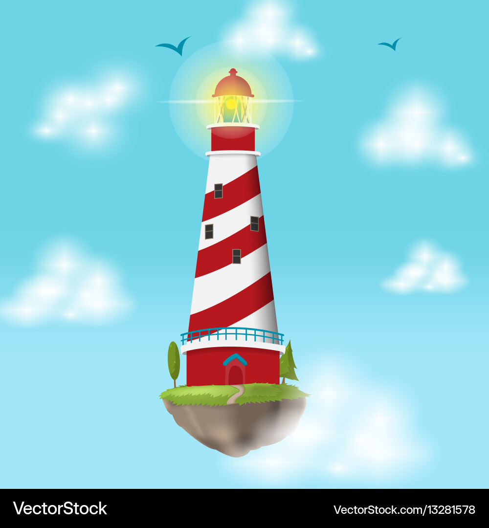 Lighthouse float island cloud design Vector Image