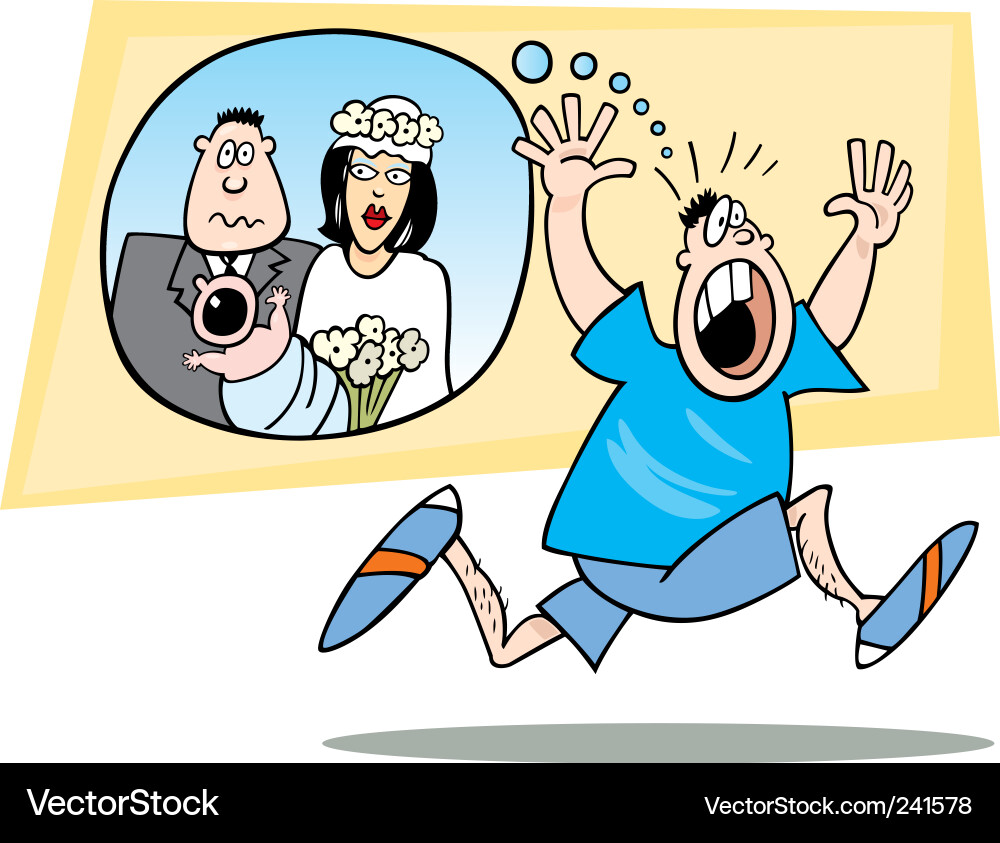 Man Running From Wedding - Fear of Commitment vector image