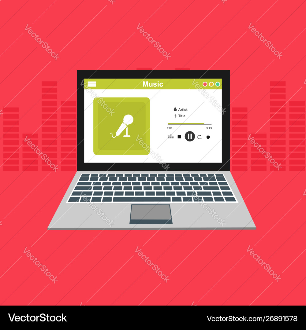 Media player application app template with flat Vector Image