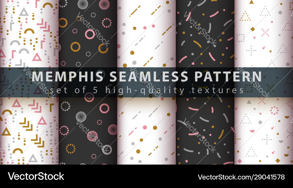 Memphis seamless pattern - set five items Memphis seamless pattern - set five items vector image