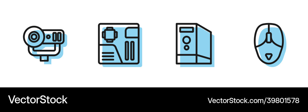 Set line case of computer web camera motherboard Set line case of computer web camera motherboard vector image