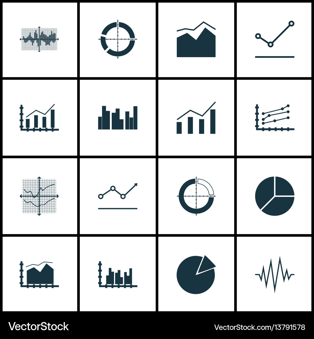 Set of graphs diagrams and statistics icons Set of graphs diagrams and statistics icons vector image