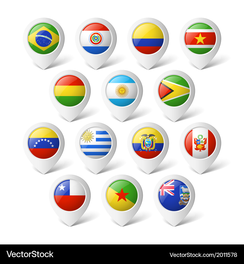 South America Karte Markers Vektorbild