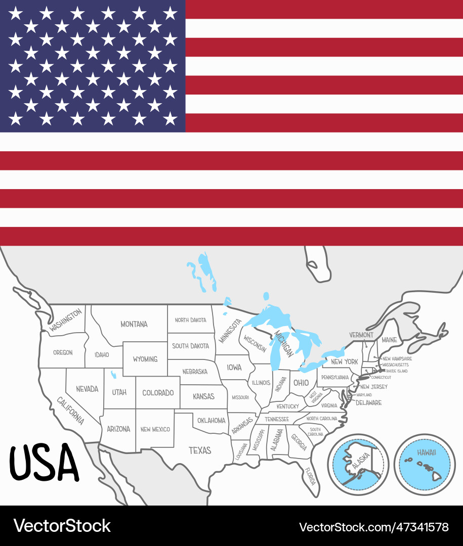 Usa map flag and states – Royalty-Free Vector | VectorStock, image size:915x1080