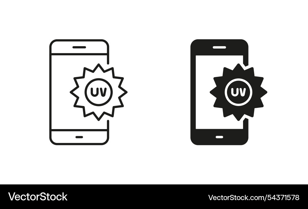 Uv index level mobile app line and silhouette icon Uv index level mobile app line and silhouette icon vector image