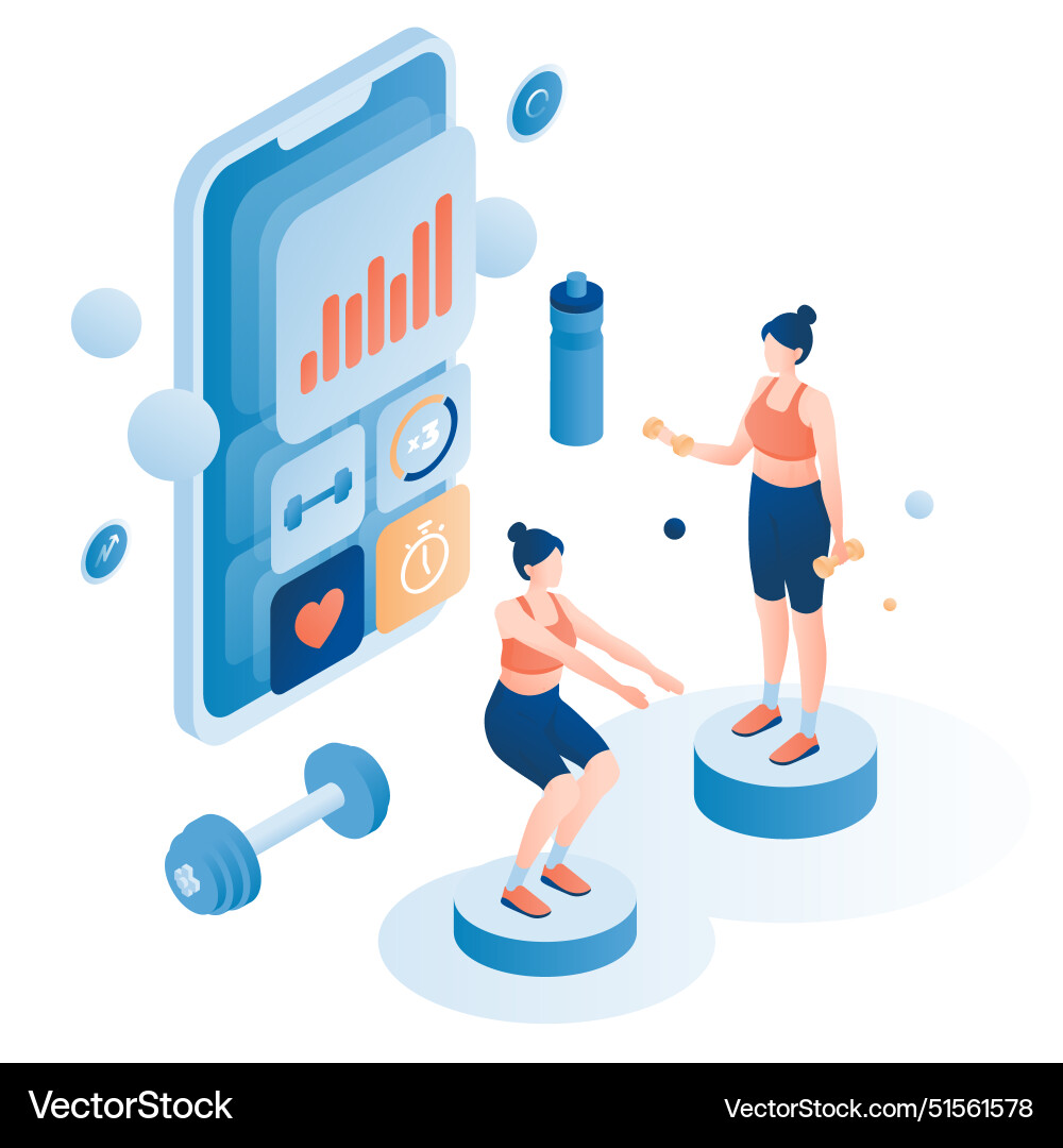 Woman exercising using mobile phone app Royalty Free Vector