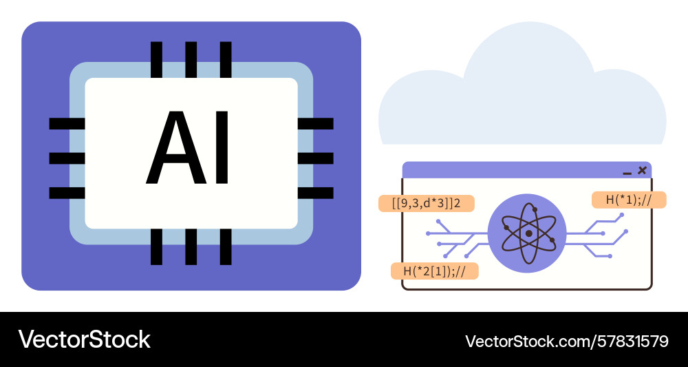 Ai chip with cloud computing and neural network vector image