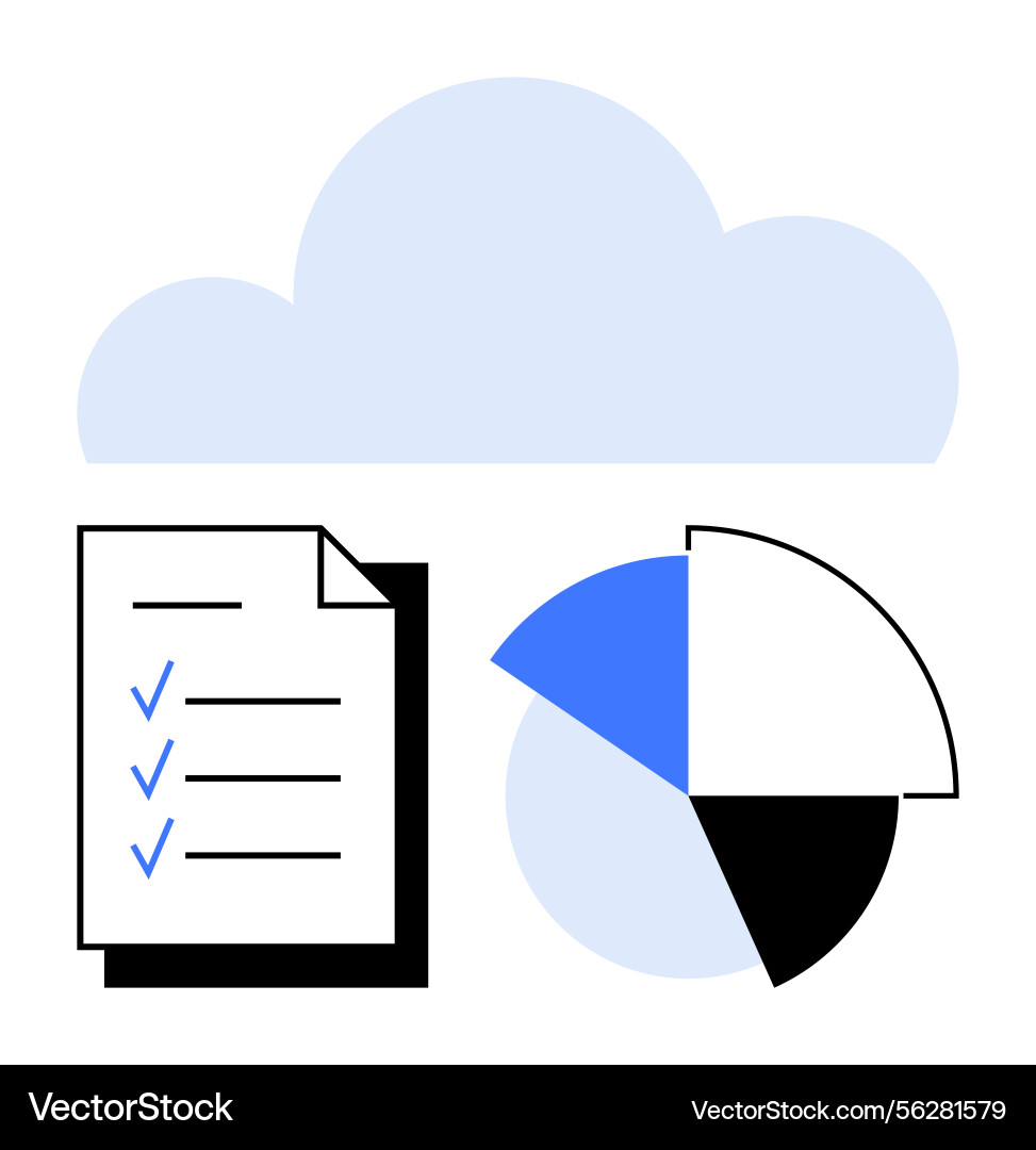 Cloud storage concept with checklist and pie chart Cloud storage concept with checklist and pie chart Vector Image
