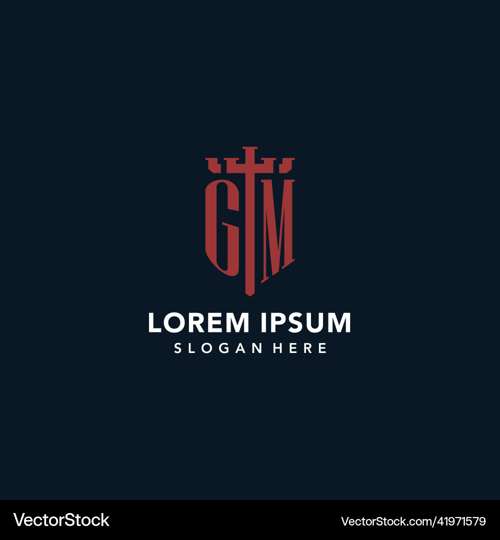 Gm initial monogram logos with sword and shield Vector Image