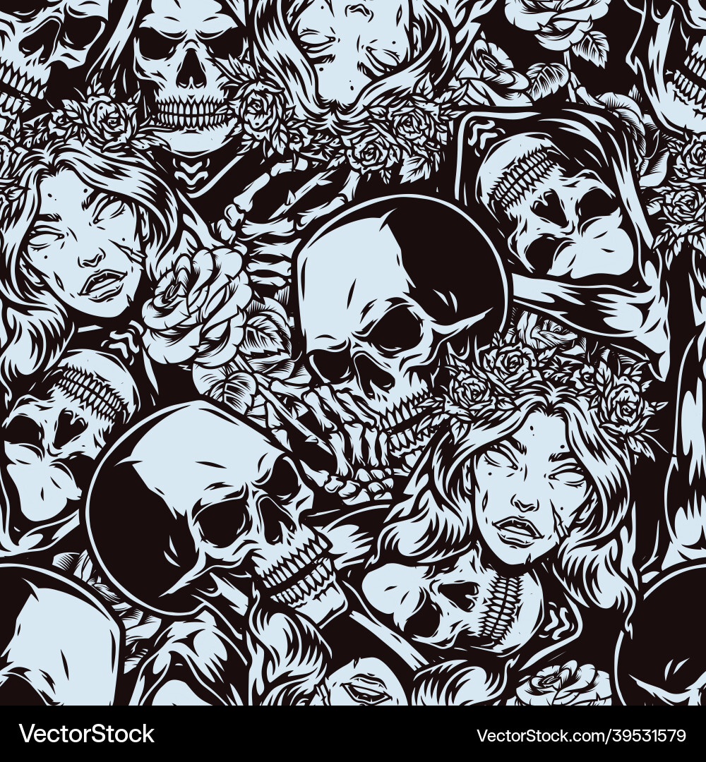 Halloween monochrome vintage seamless pattern Halloween monochrome vintage seamless pattern vector image