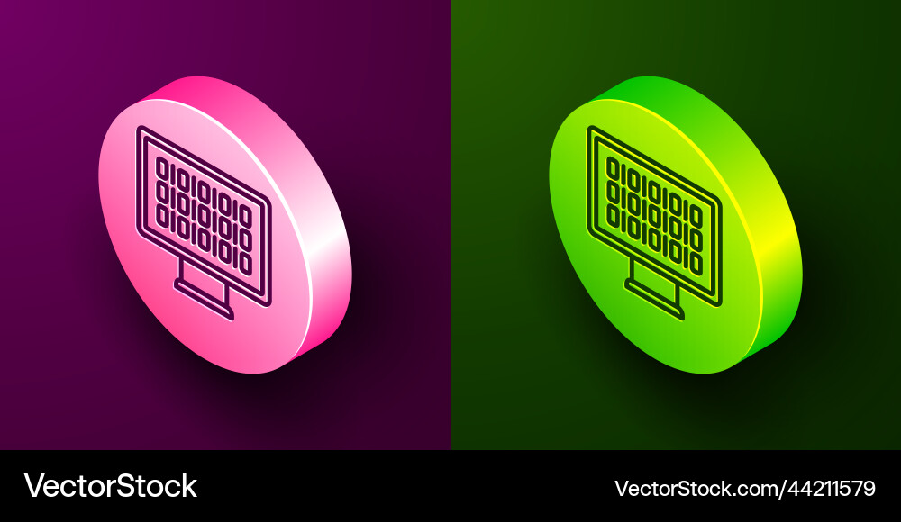 Isometric line binary code icon isolated on purple Vector Image