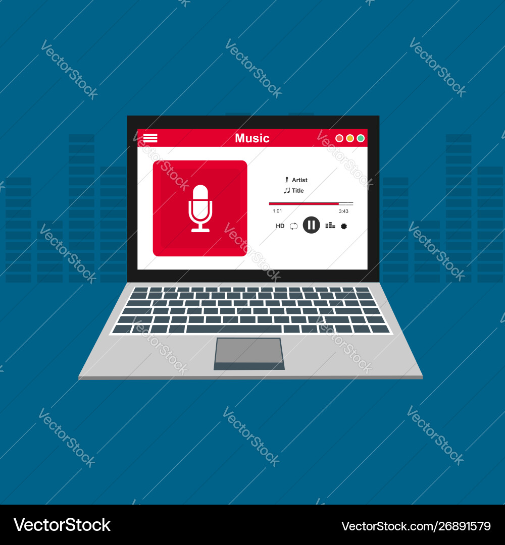 Media player application app template with flat Media player application app template with flat Vector Image