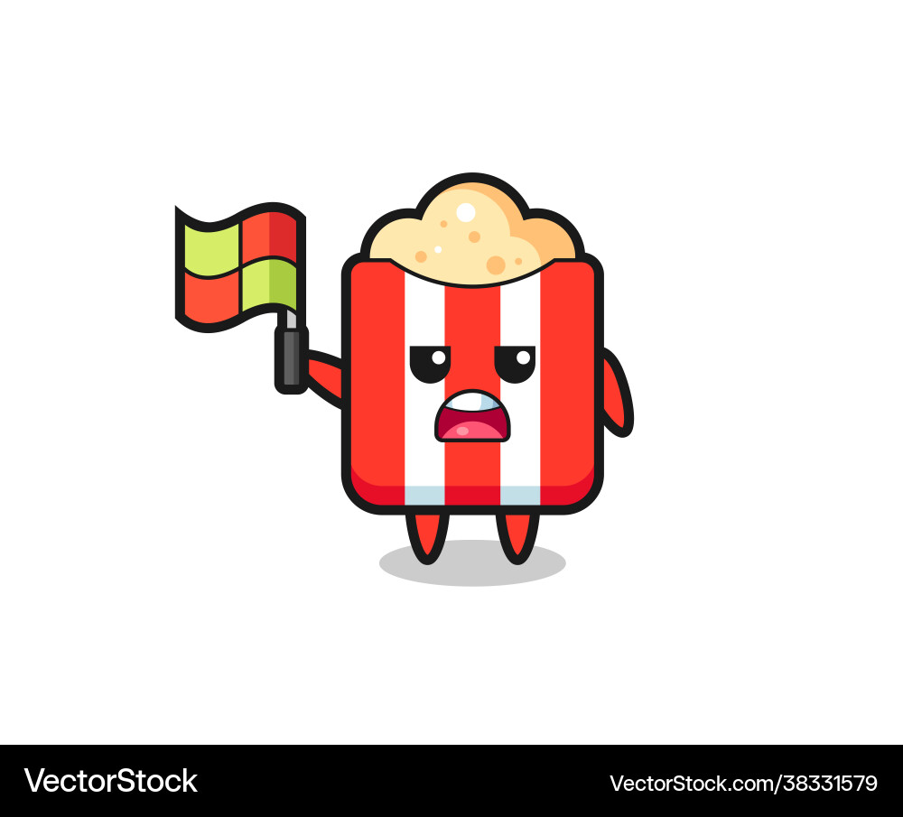 Popcorn character as line judge putting flag Popcorn character as line judge putting flag vector image