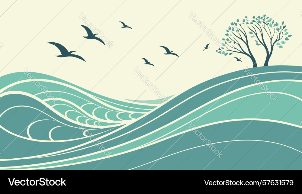 Serene rolling ocean waves pattern design vector image