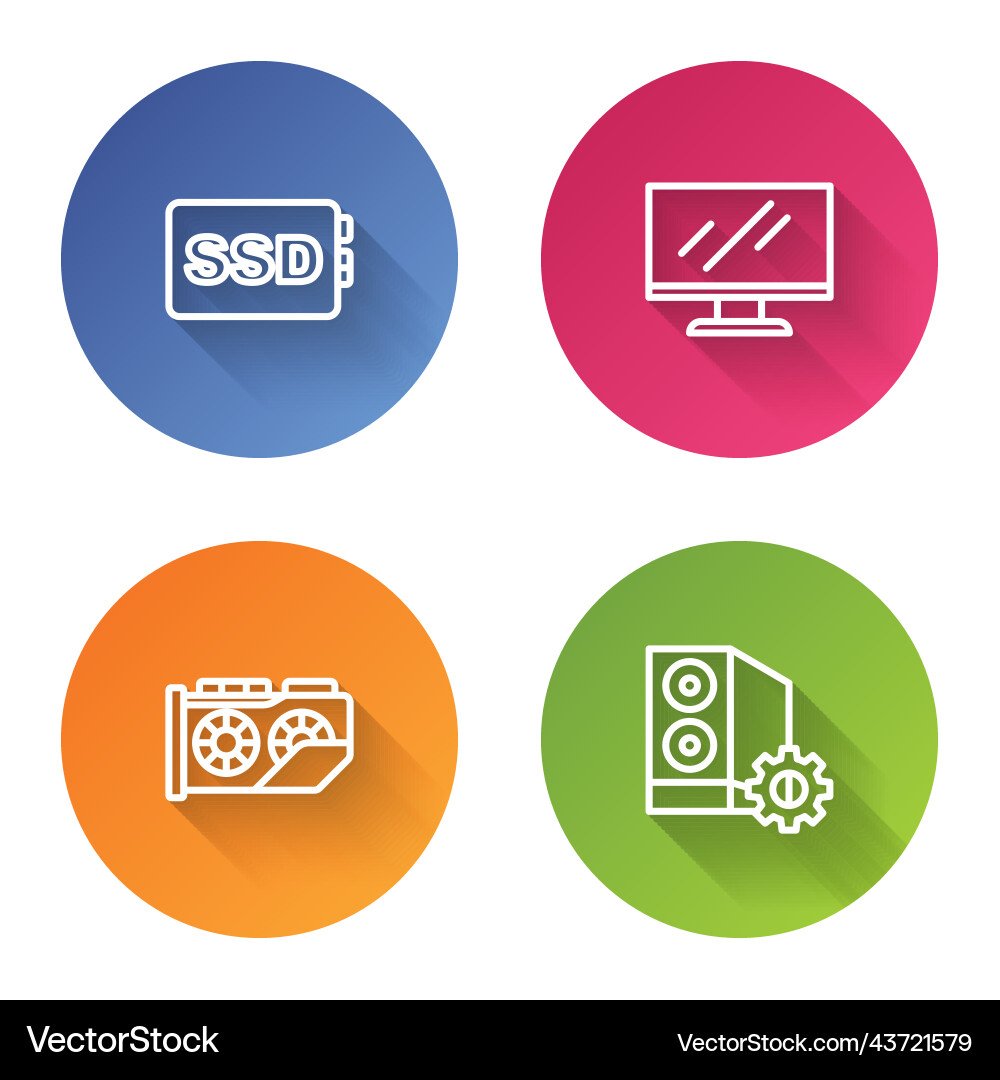 Set line ssd card computer monitor screen video Set line ssd card computer monitor screen video vector image