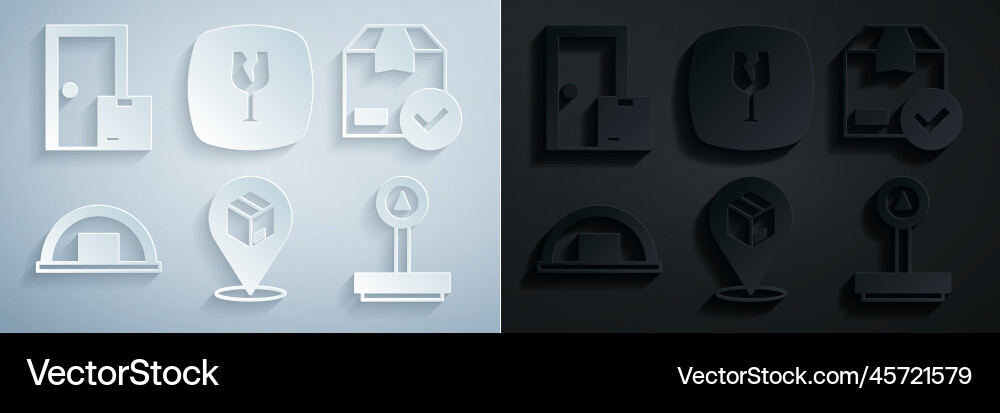 Set location with cardboard box ackage check mark Set location with cardboard box ackage check mark vector image