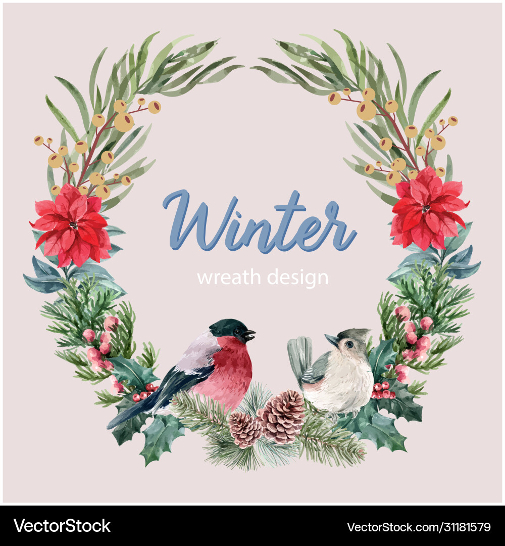 Winter floral blooming wreath frame elegant Winter floral blooming wreath frame elegant vektorbild