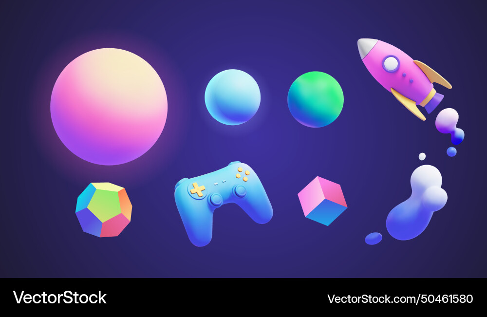 3d neon gradient object collection 3d neon gradient object collection vector image