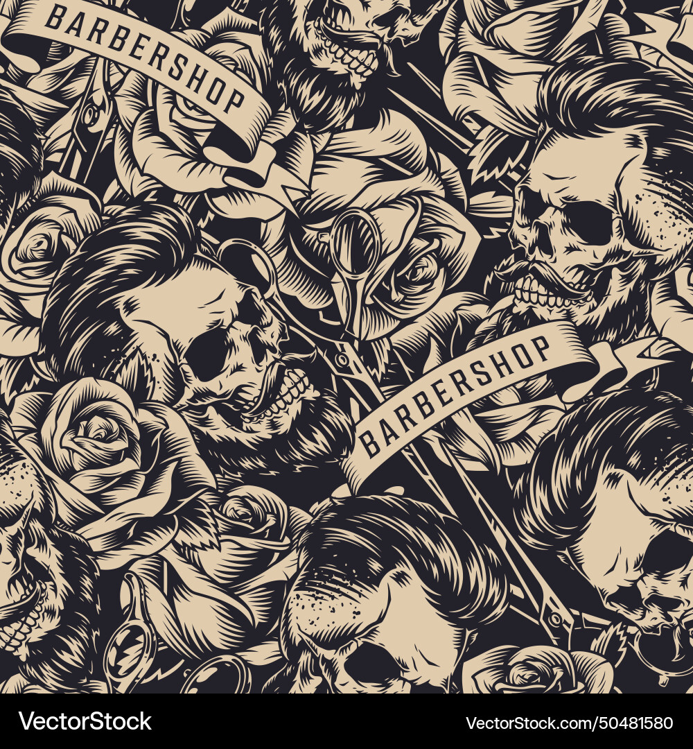 Barbershop monochrome vintage pattern seamless Vector Image