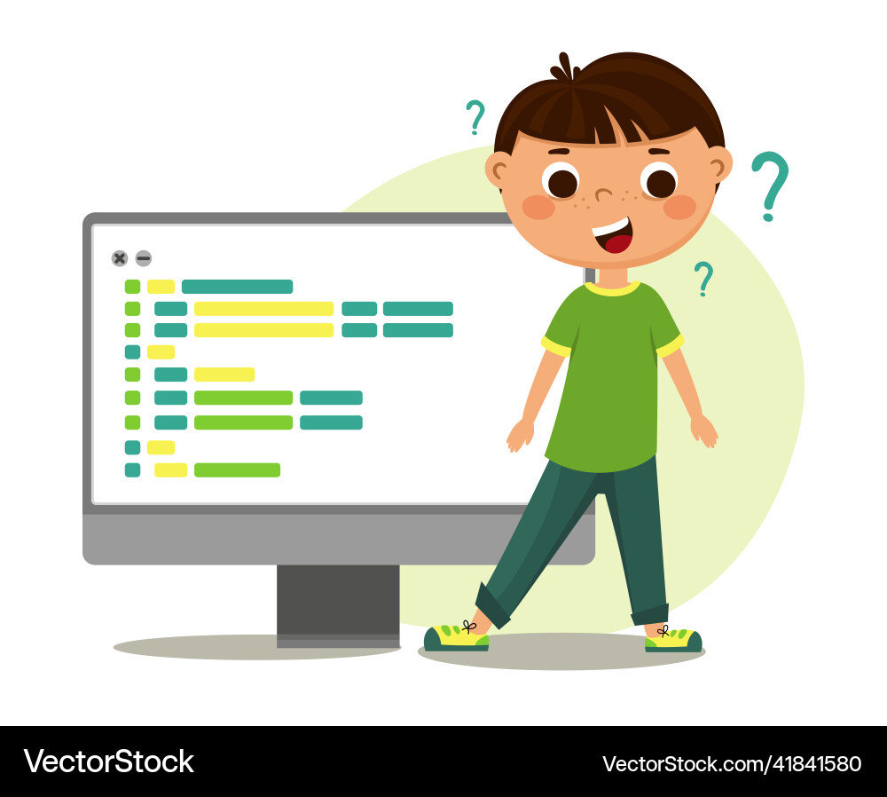 Child writes the program code children robotics vector image