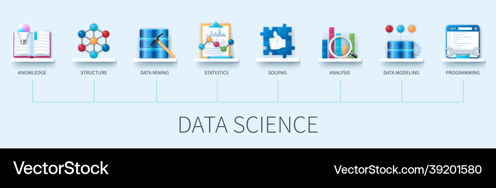 Data science banner with icons knowledge Data science banner with icons knowledge vector image