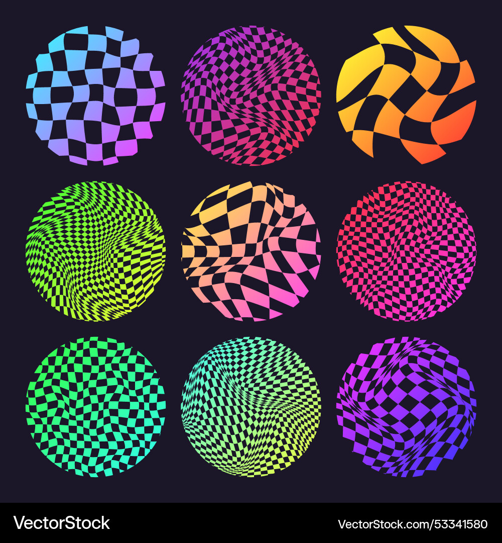 Groovy checkered pattern neon round tiled grid Groovy checkered pattern neon round tiled grid vector image