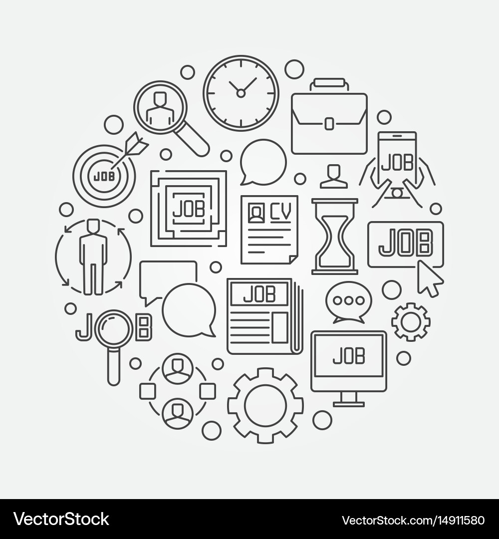 Job search round linear vector image