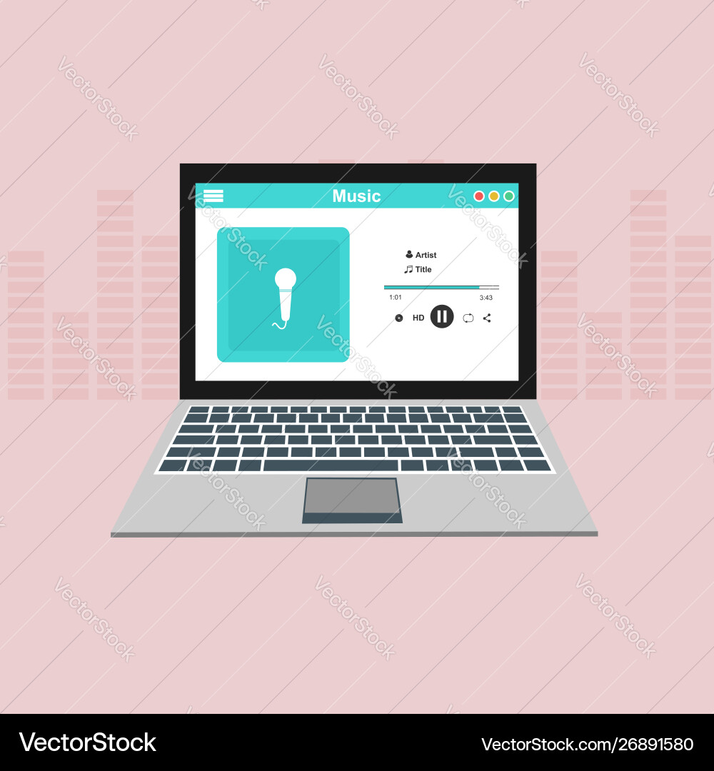 Media player application app template with flat Media player application app template with flat vector image