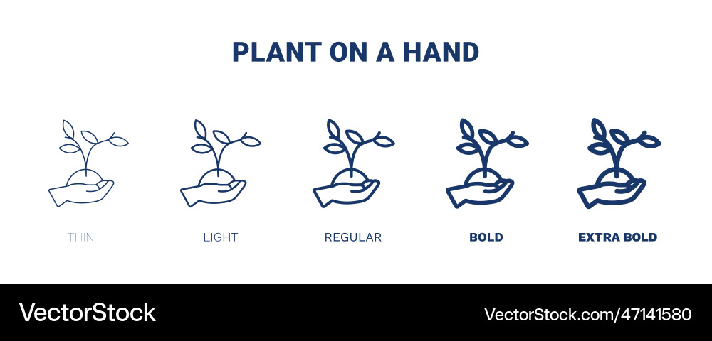 Plant on a hand icon thin light regular bold Plant on a hand icon thin light regular bold vector image