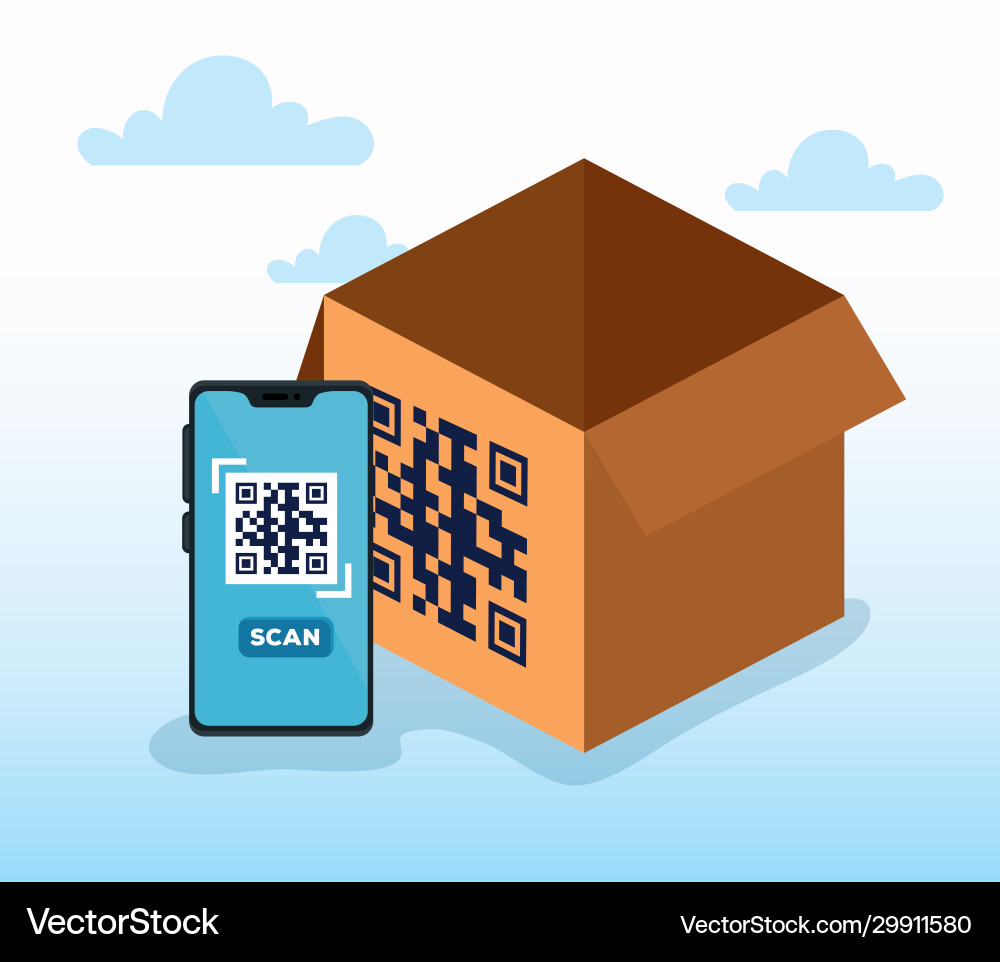 Scan qr code in box with smartphone vector image
