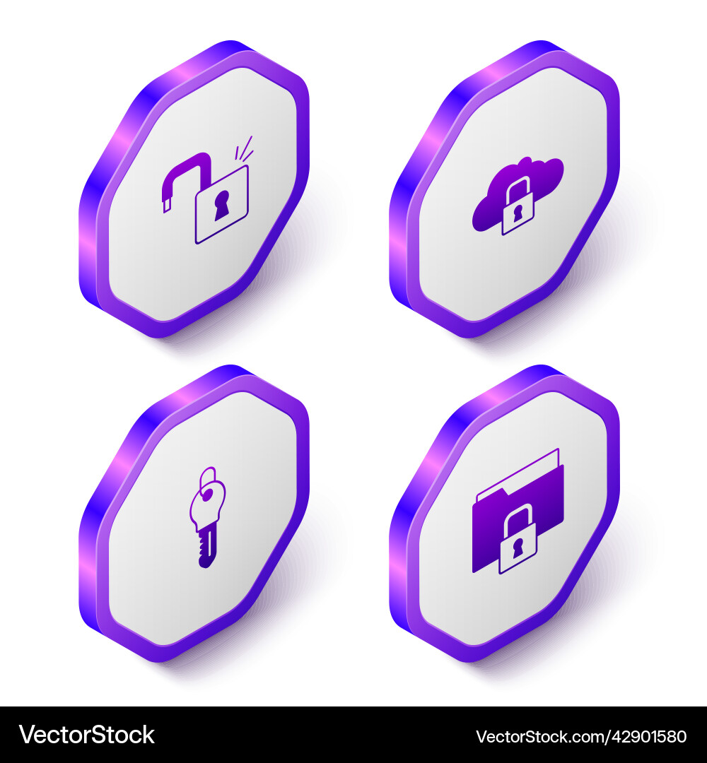 Set isometric open padlock cloud computing key Set isometric open padlock cloud computing key vector image