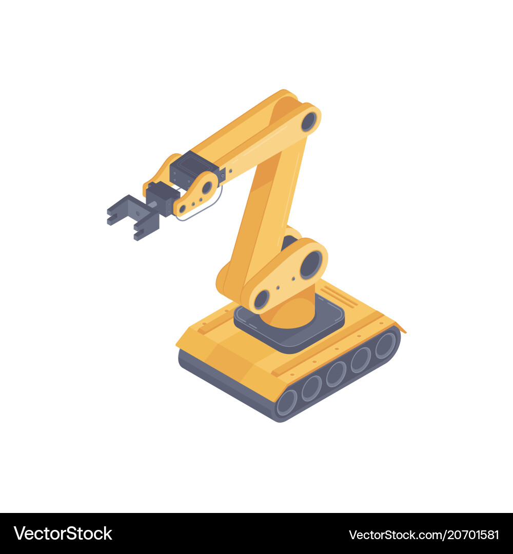 Automated robot arm isometric Automated robot arm isometric vector image