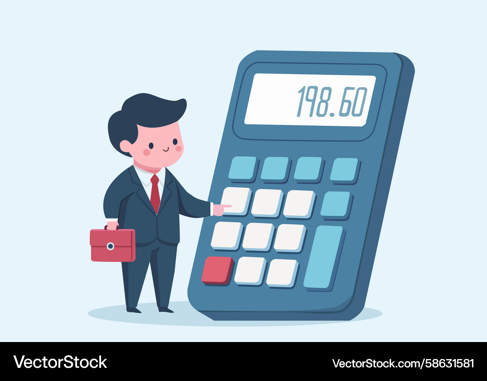 Flat of an accountant using a large calculator Vector Image