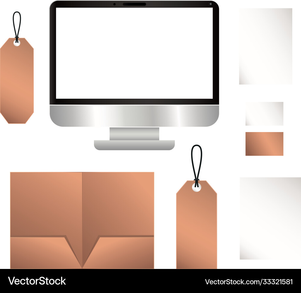 Mockup computer file and labels design vector image