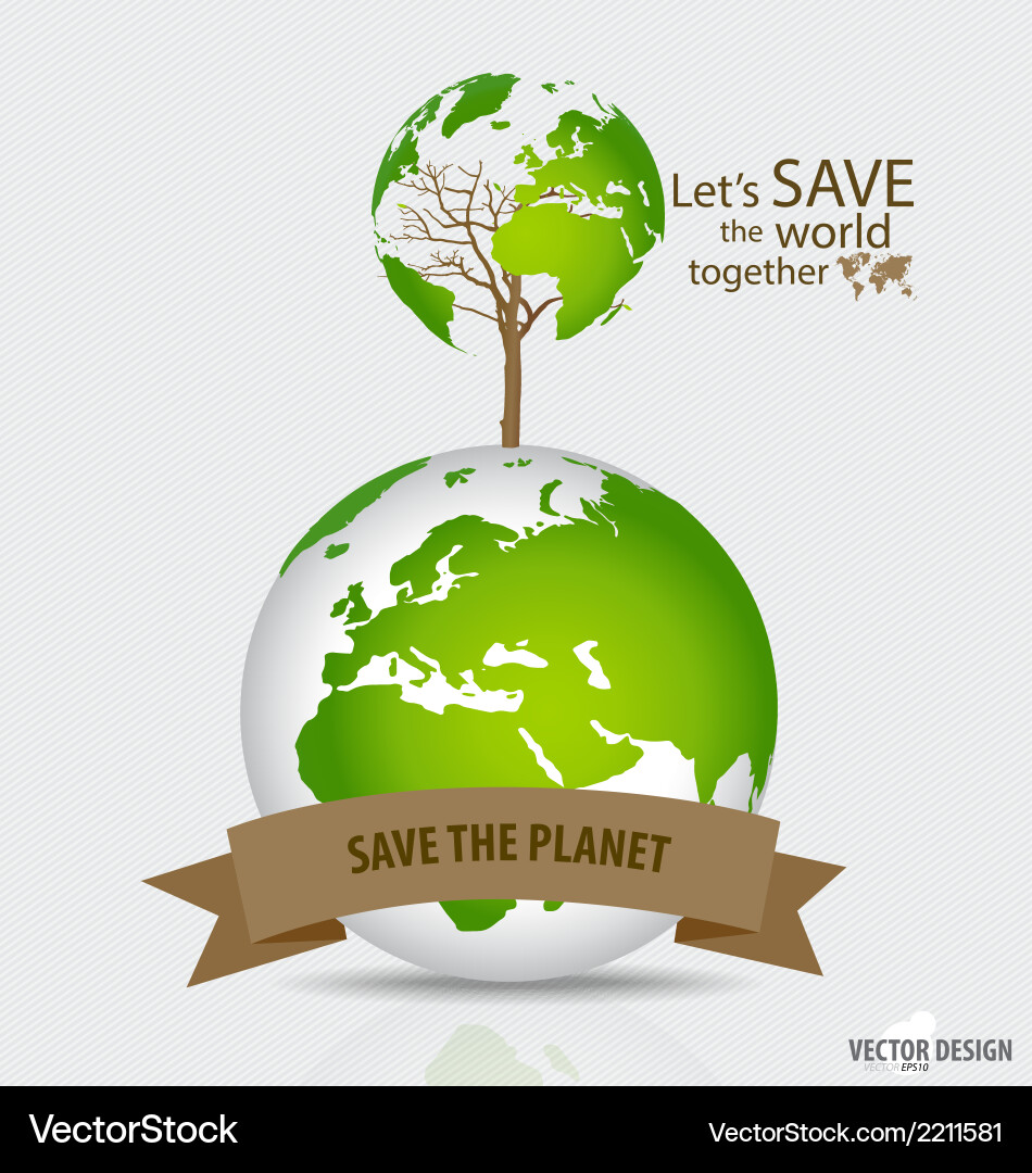 Save the world tree shaped map on a globe Vector Image